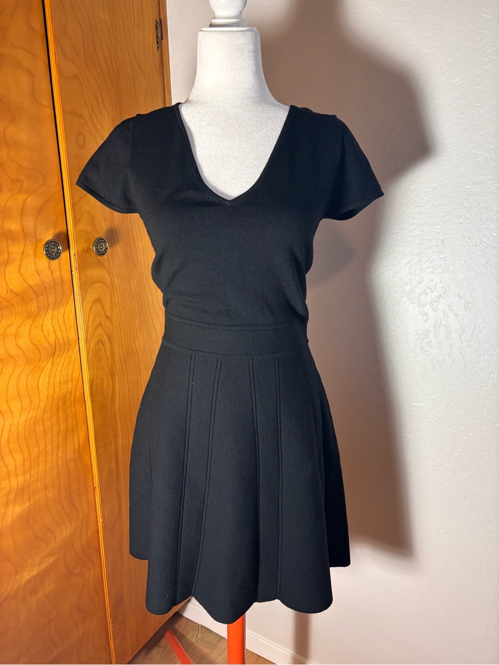 Theory Black V-Neck Fit-and-Flare Dress